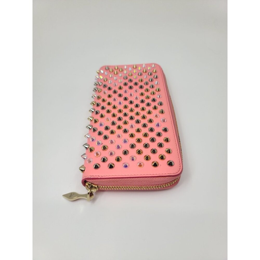 Christian Louboutin PANETTONE Pink Multicolored Spike Leather Clutch Wallet - Picture 4 of 8